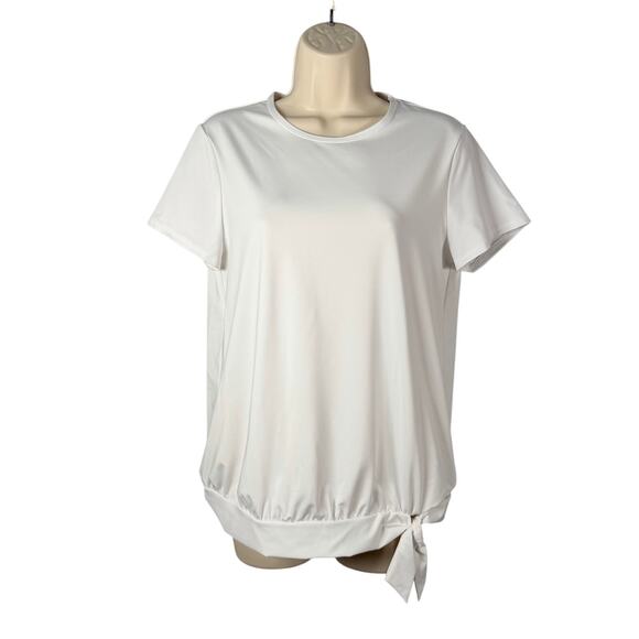 Lands End Swim Top Womens Small 6-8 White Tie Front Short Sleeve Blouson UPF 50 - Picture 1 of 15